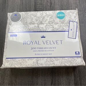 Royal Velvet 6-piece Floral White Gray Premium Cotton  Queen Size Bedding Sheets